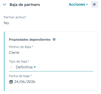 Registro de la baja de un Partner en HubSpot