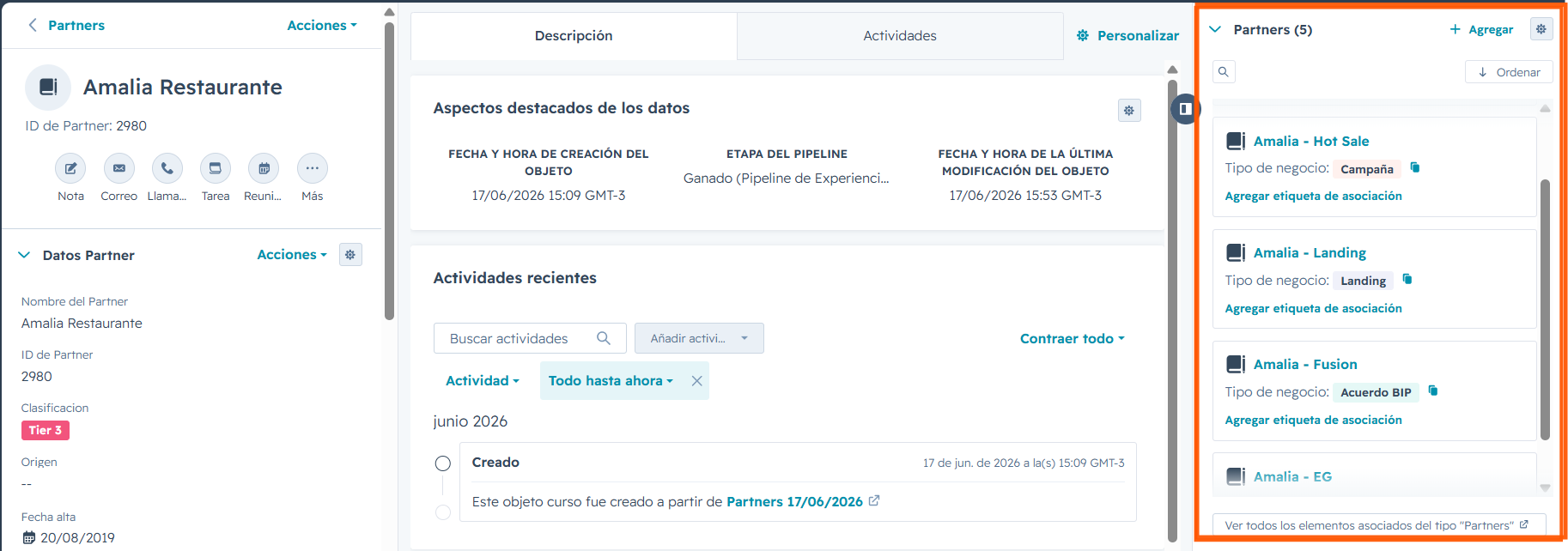 Crear un Negocio asociado al Partner en HubSpot