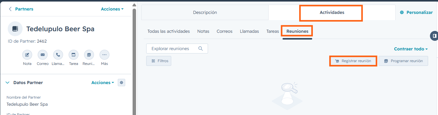 Registro de una reunión como nota en HubSpot